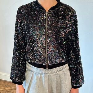 BARDOT Junior Black Sequin Bomber Jacket🌸